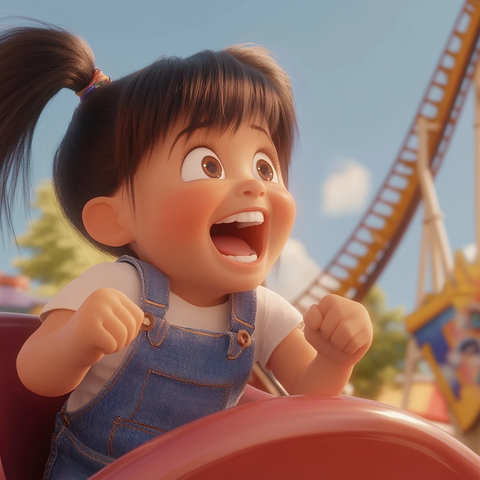 女孩牛仔装扮欢笑过山车