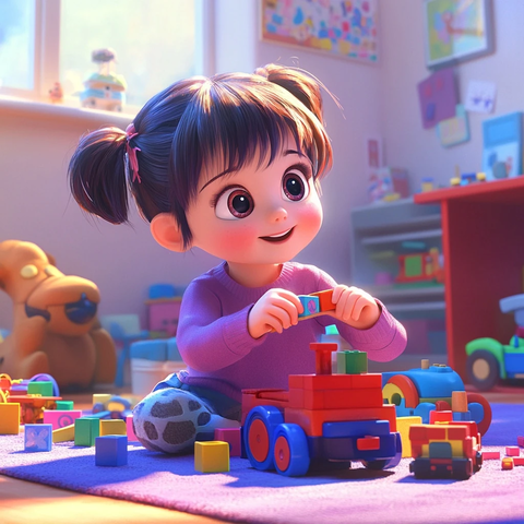 儿童玩积木小火车