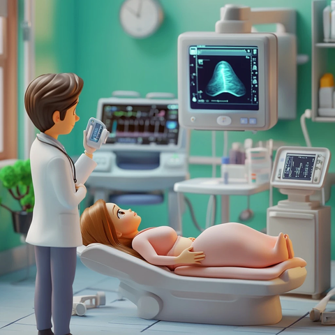 医生展示超声图像给孕妇