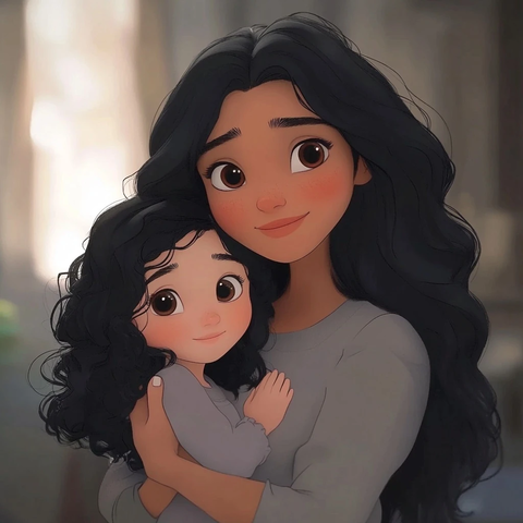 母女黑发波浪发丝