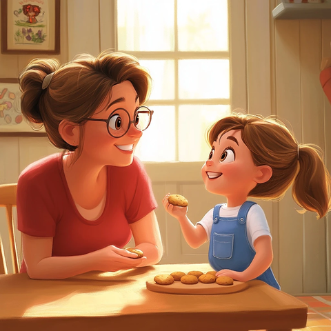 分享故事的母女吃饼干