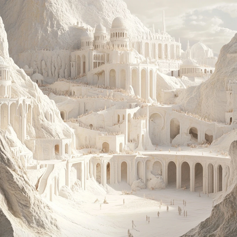 壮观的雪山中神秘城堡建筑全景