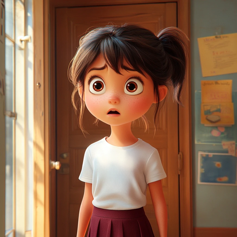 女孩穿白恤红裙教室门口