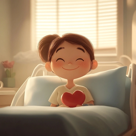 医院病床上康复的温馨瞬间