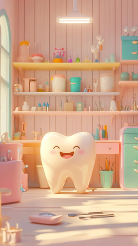 牙医诊所中的可爱牙齿角色