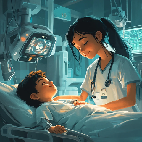 年轻护士照顾小患者