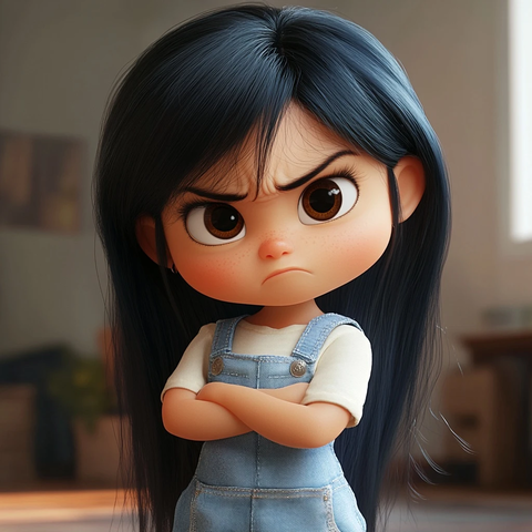 女孩嫉妒表情家居场景