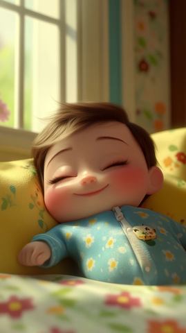 宝宝熟睡笑脸窗边