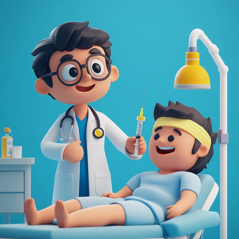 胖医生微笑注射病人轻松包扎