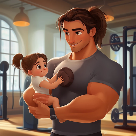 父亲与婴儿健身房互动