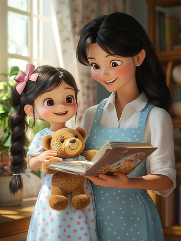 小女孩与母亲读故事书