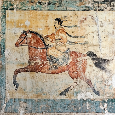 古代人物骑马壁画