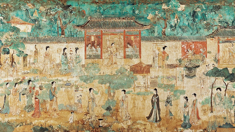 古代女子在庭院中活动的场景