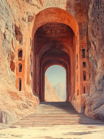 岩石间拱门通道景象