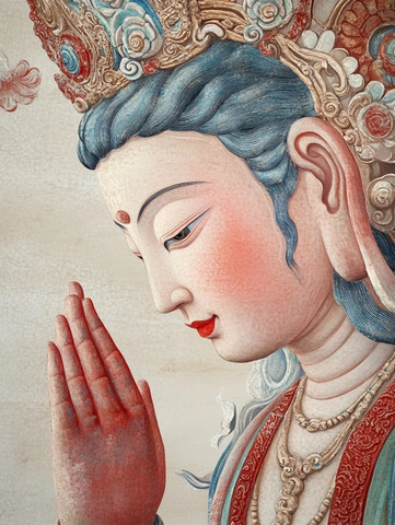 头戴华丽头饰的女性佛像形象