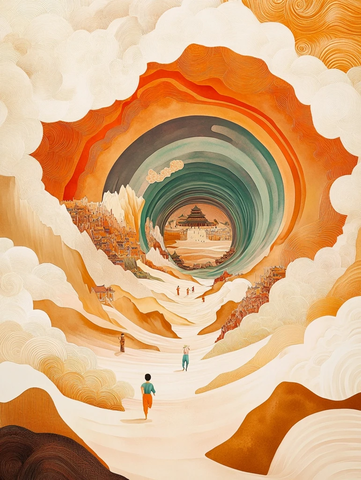 奇幻隧道中行走的人仿若穿梭时空