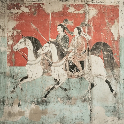 骑马人物壁画展现古代人物风采