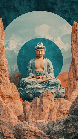 山间静坐的佛像雕塑特写