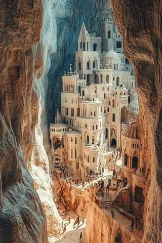 山间岩石中的宏伟城堡建筑