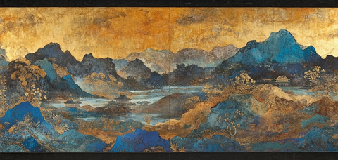 壮丽山川景色的中国风山水画卷