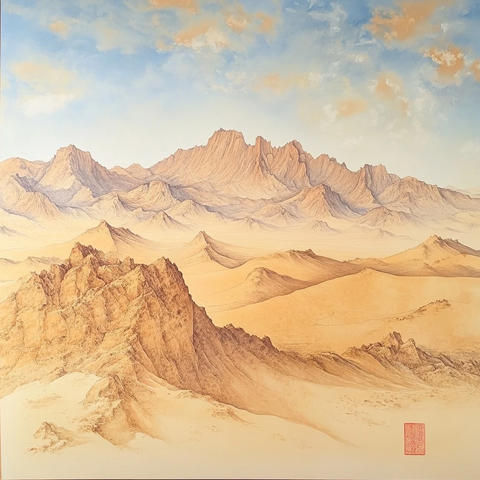 辽阔沙漠中的壮丽山脉风景