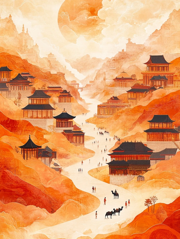 古风建筑遍布的山间城镇景象