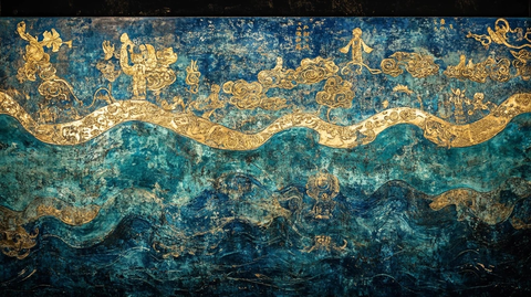 蓝金相间的精美古代壁画