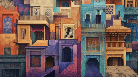 色彩斑斓的异域风格建筑拼图