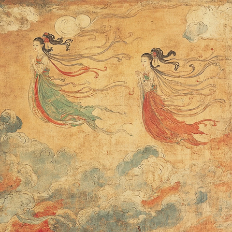 古代仙女图中飞飘逸长裙姿态美