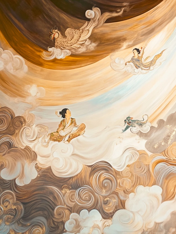 云端仙人静坐图中式古典玄幻场景