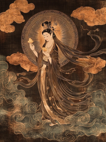 云端持花的古典仙女形象