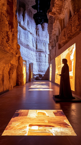 洞穴内雕像及投影的景象