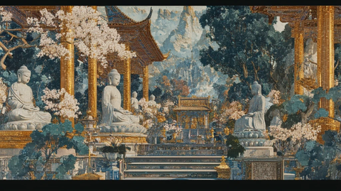 佛像林立的中式园林景观