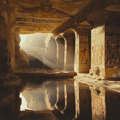 刻有古老象形文字的神秘洞穴内部景象