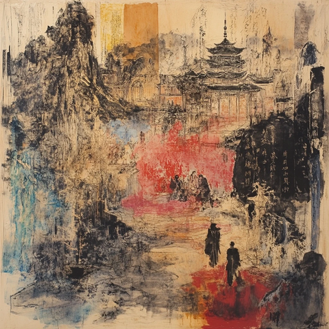 古风建筑中行走的人