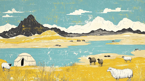 草原上的蒙古包与羊群的自然风光图