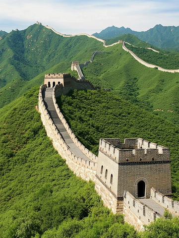 蜿蜒于崇山峻岭间的雄伟长城全景