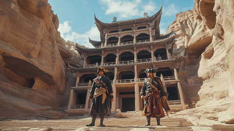 古装人物站在古建筑前的画面