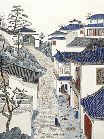古色古香的江南小镇街景