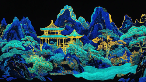 山间古亭的中国传统山水画