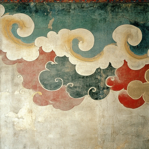 传统壁画上的多彩云纹图案