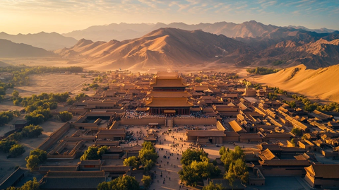 沙漠中古城建筑的壮观全景