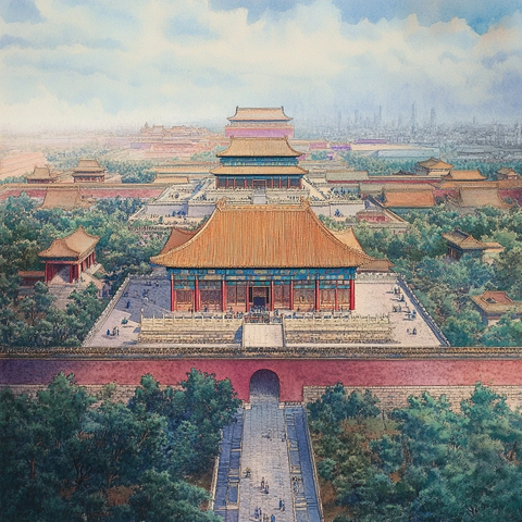 宏伟故宫全景俯瞰展现传统建筑之美