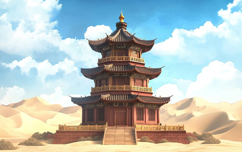 沙漠中的传统中式多层古建筑