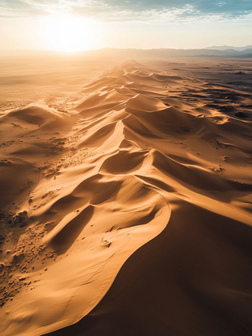 沙漠中连绵起伏的沙丘鸟瞰全景
