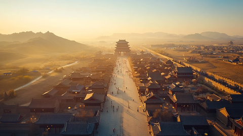古城镇鸟瞰全景古建筑街道尽显历史韵味