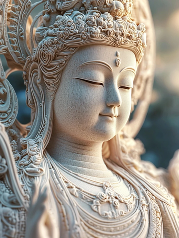 精雕细琢的传统风格菩萨雕塑