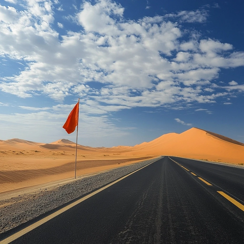 沙漠中一条宽阔的公路