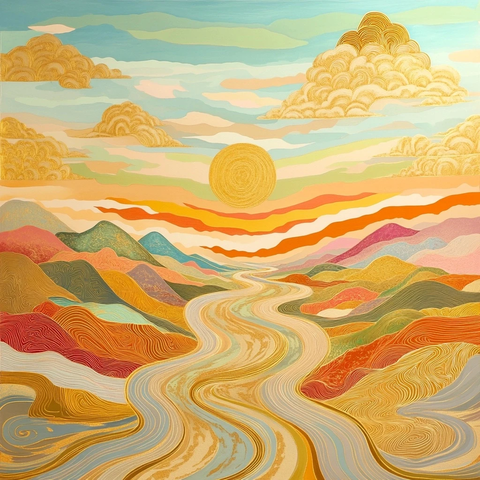 壮观山脉与蜿蜒河流的风景