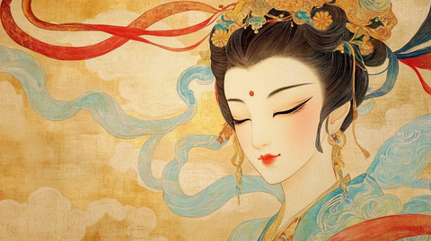 古装女子头戴金饰面容精致优雅